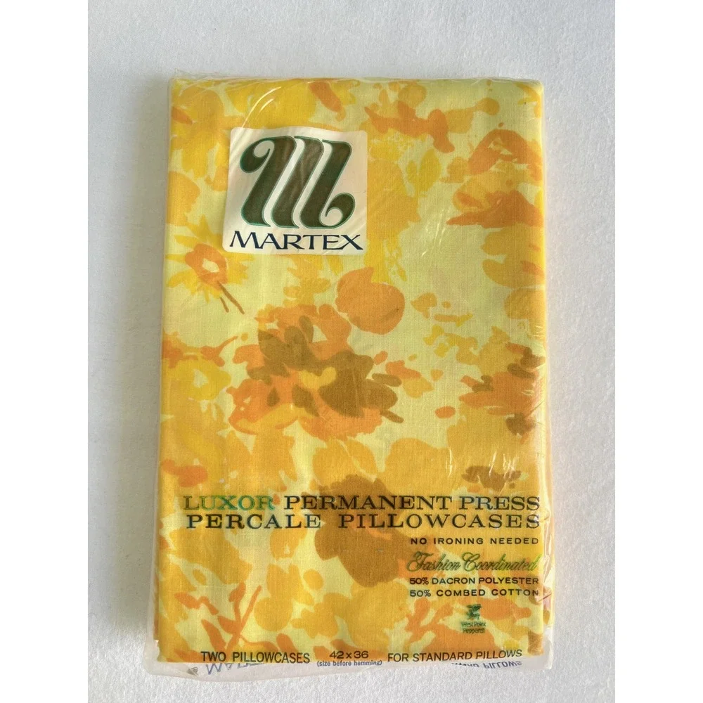 Vintage Martex Luxor Yellow Floral Double Sheet Set New Old Stock 70s Percale
